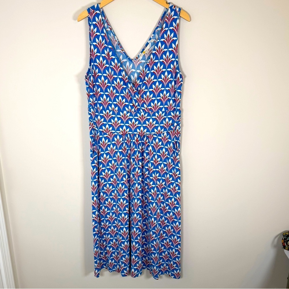 Boden Blue Red & White Floral-Print Sleeveless Midi Dress